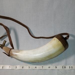 Vintage Horn Powder Holder Powder Flask Holder Leather Strap